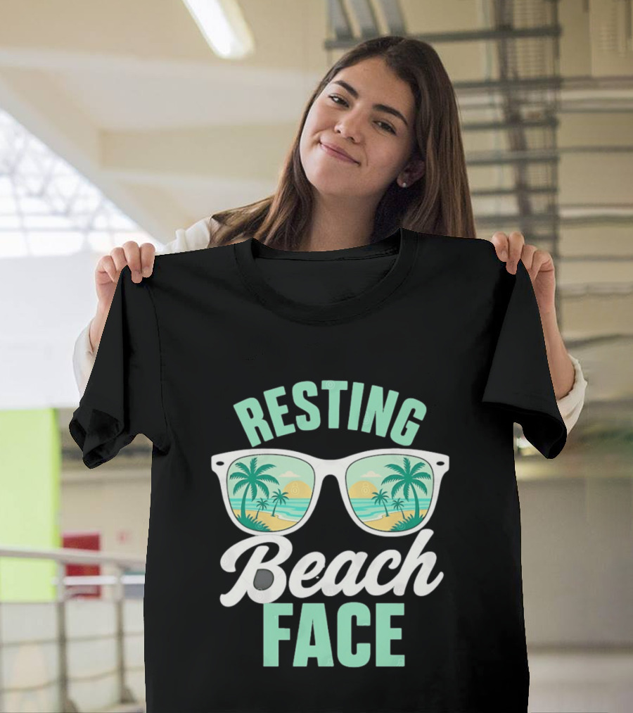 Resting Beach Face Sunglasses Palm Trees Tropical Summer Vacation T-Shirt