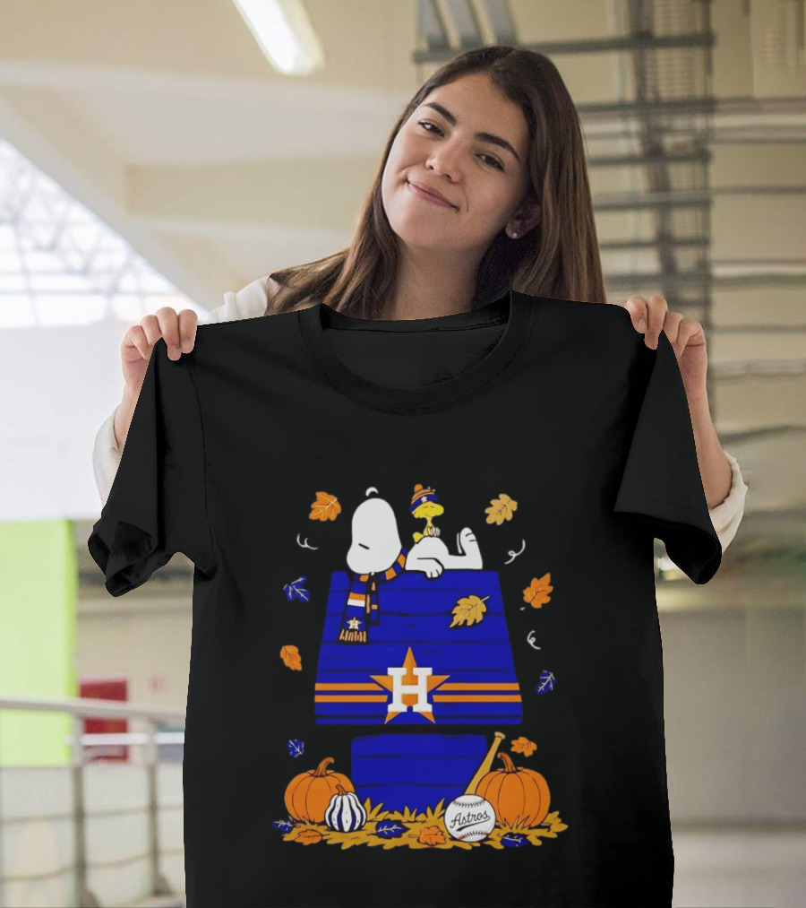 Snoopy Woodstock Houston Astros Fall Baseball Halloween Pumpkins T-Shirt