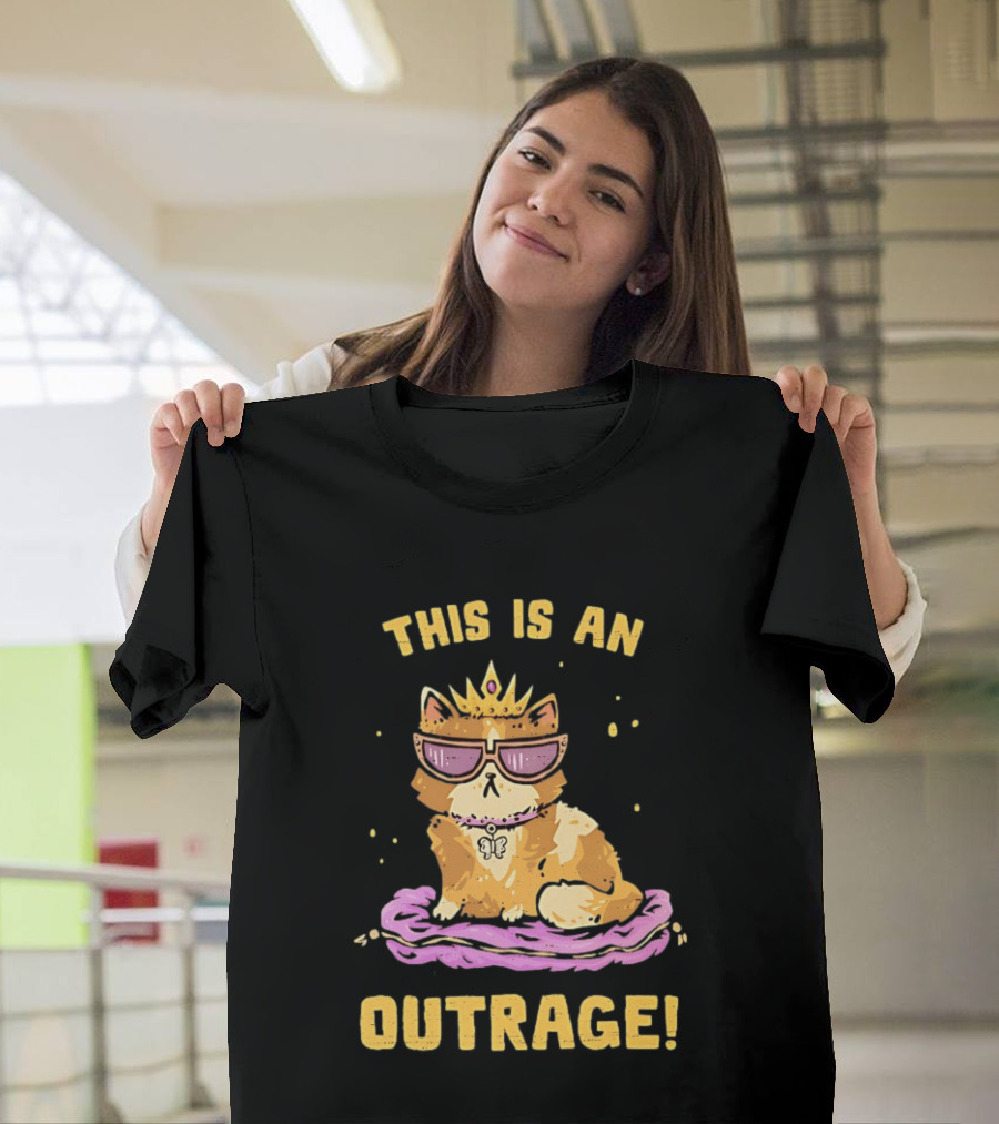 This Is An Outrage Cat With Crown Sunglasses And Butterfly Necklace T-Shirt