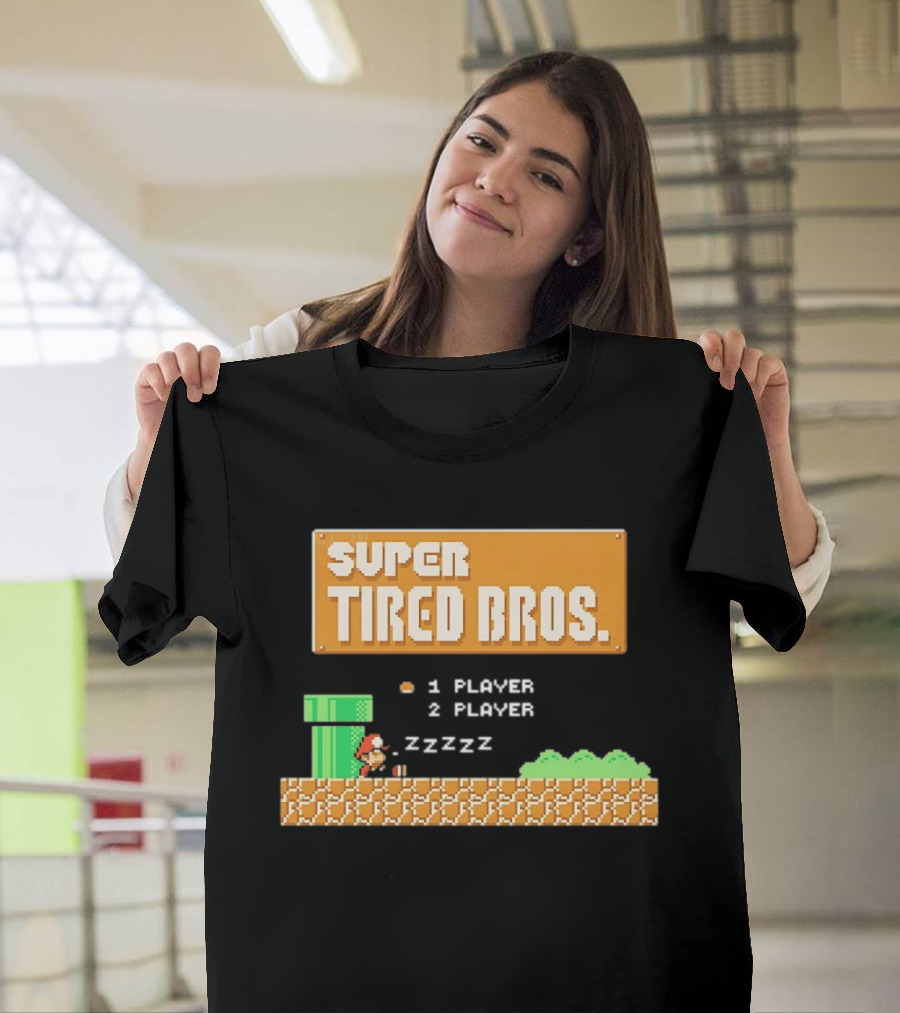Super Tired Bros Sleepy ZZZZZ Mario 1 Player 2 Player T-Shirt