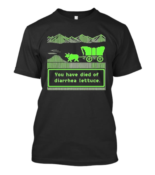 You Have Died Of Diarrhea Lettuce Oregon Trail Wagon Pixelated Retro Text Green T-Shirt