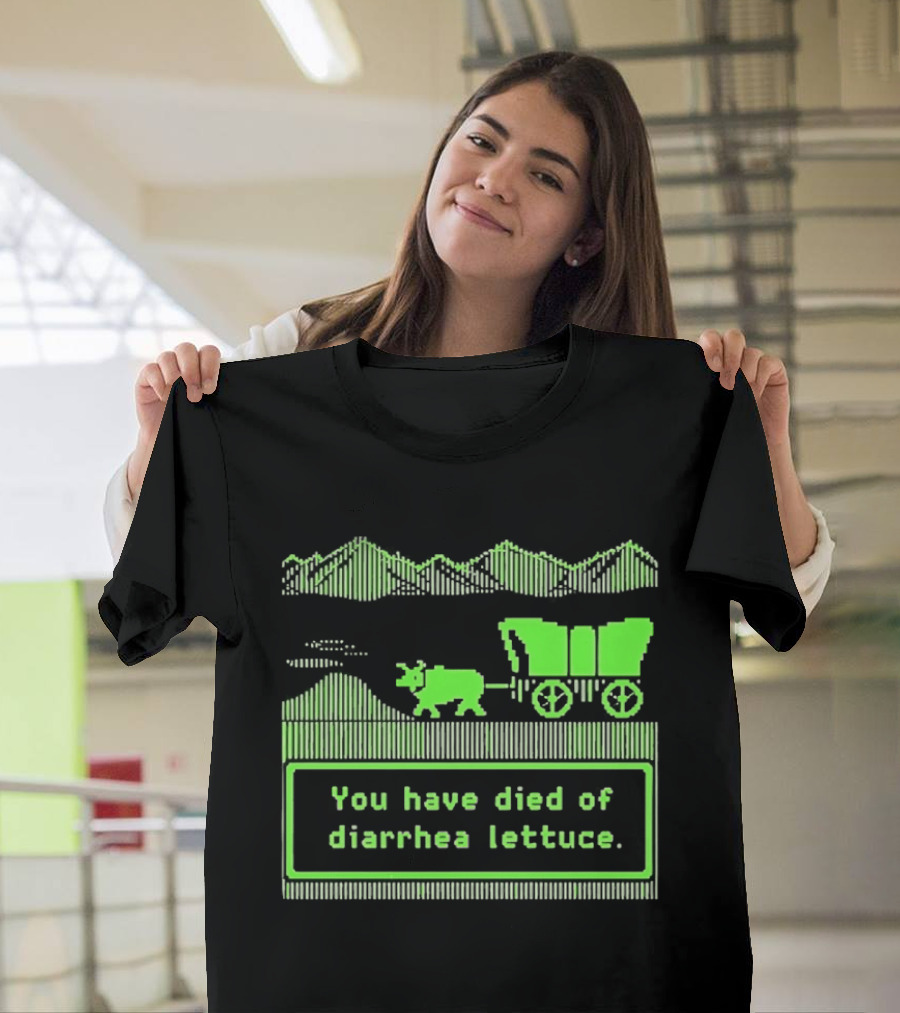 You Have Died Of Diarrhea Lettuce Oregon Trail Wagon Pixelated Retro Text Green T-Shirt