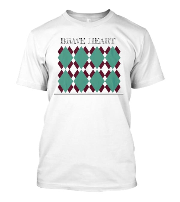 BRAVE HEART Argyle Pattern Teal Burgundy Diamonds T-Shirt