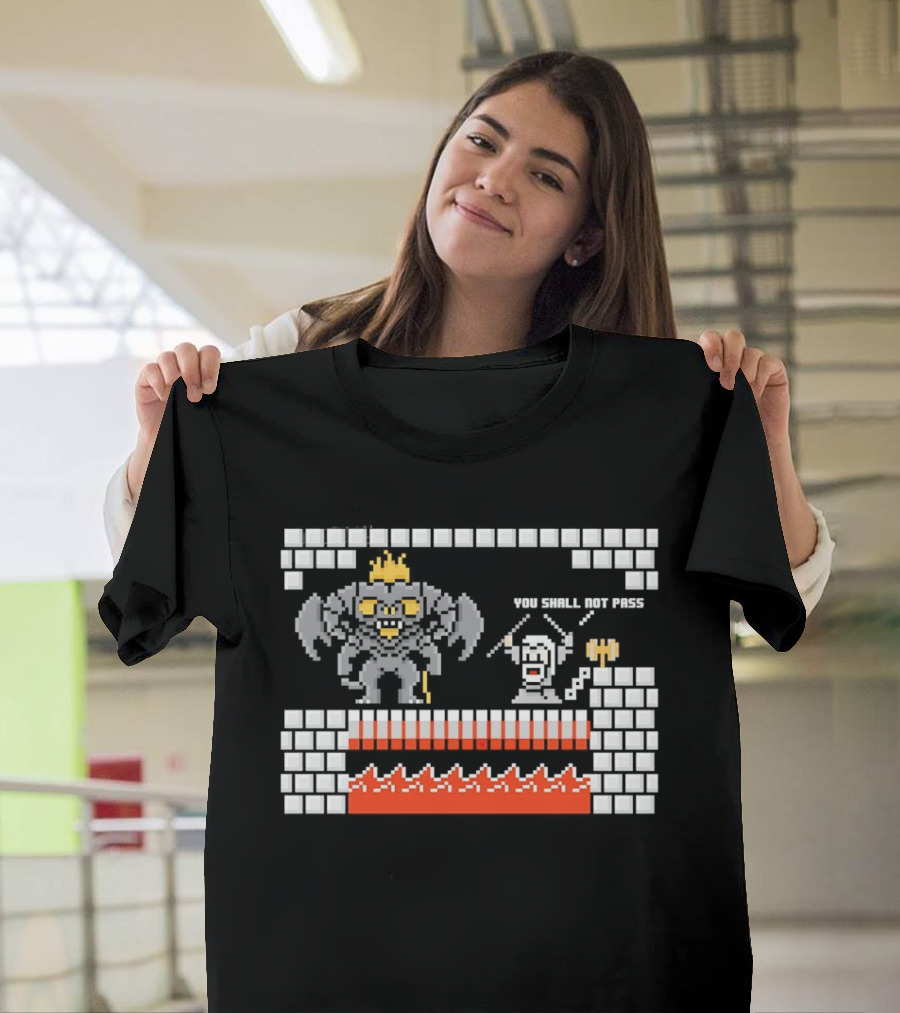 You Shall Not Pass Balrog Gandalf Pixel Retro Gaming T-Shirt