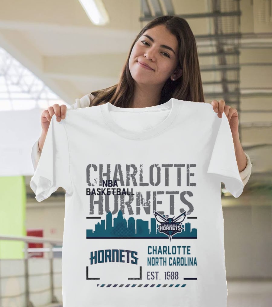Charlotte Hornets NBA Basketball City Skyline Est 1988 North Carolina T-Shirt