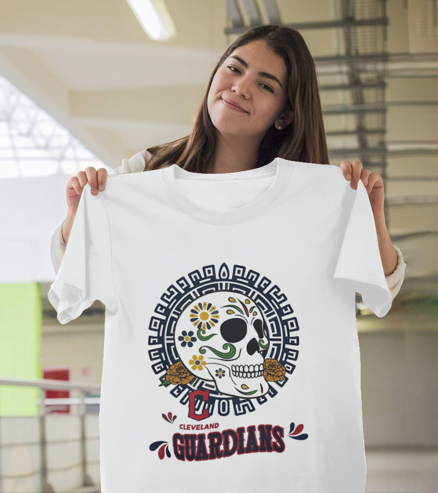 Cleveland Guardians Sugar Skull Day Of The Dead Floral Motif T-Shirt