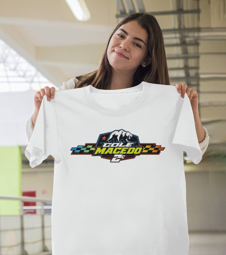 Cole Macedo 2C Racing Bear Emblem With Checkered Flags And Star T-Shirt