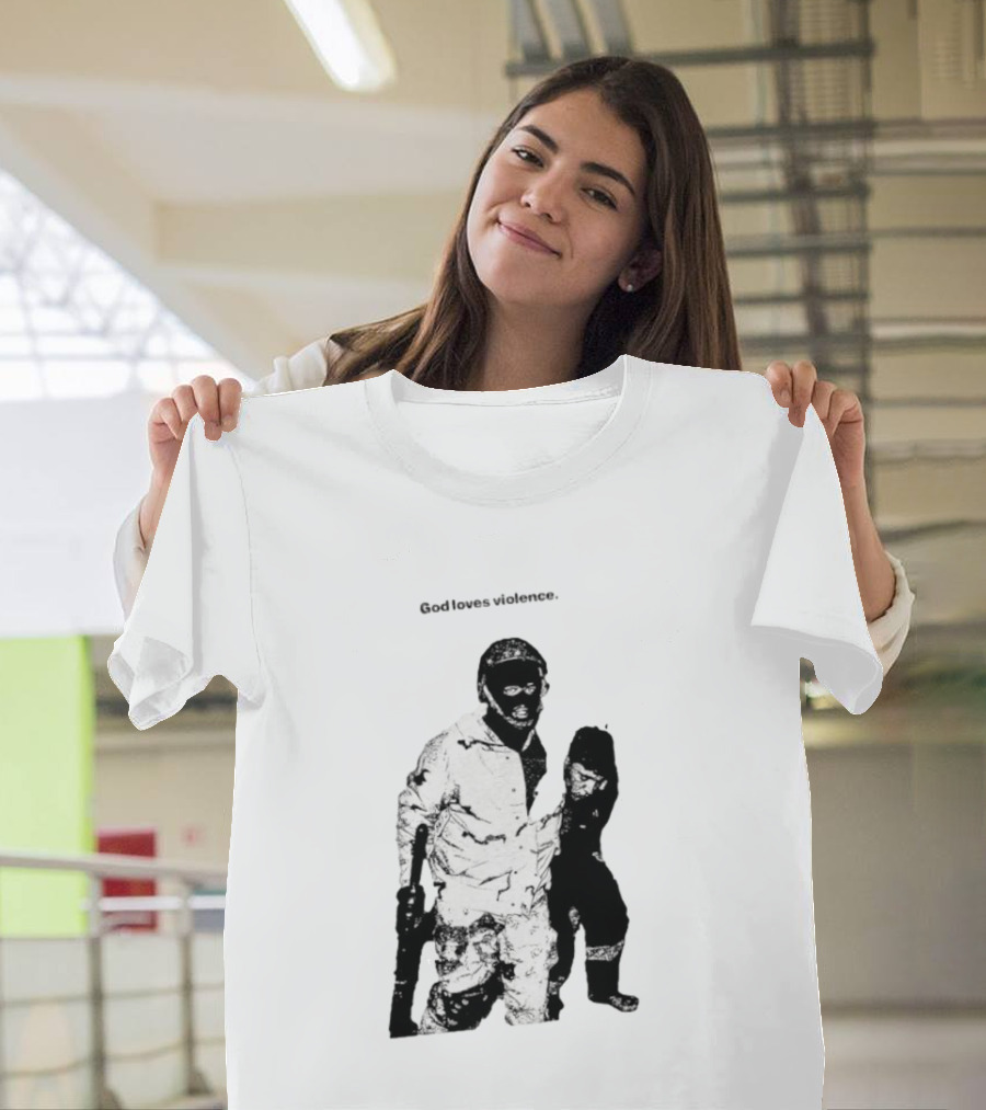 God Loves Violence Edgy Provocative Soldier And Child T-Shirt
