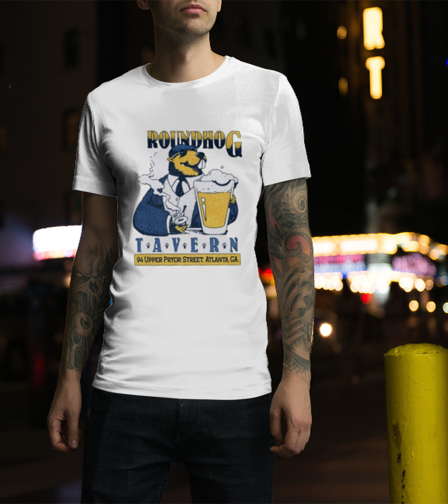 Groundhog Tavern 94 Upper Pryor Street Atlanta GA Vintage Style Beer And Smoke T-Shirt