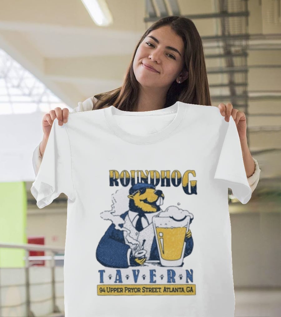 Groundhog Tavern 94 Upper Pryor Street Atlanta GA Vintage Style Beer And Smoke T-Shirt