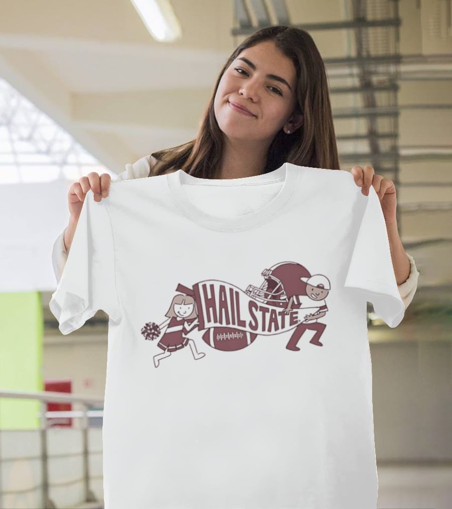 Hail State Mississippi State Spirit Run Cheerleader And Football Player T-Shirt