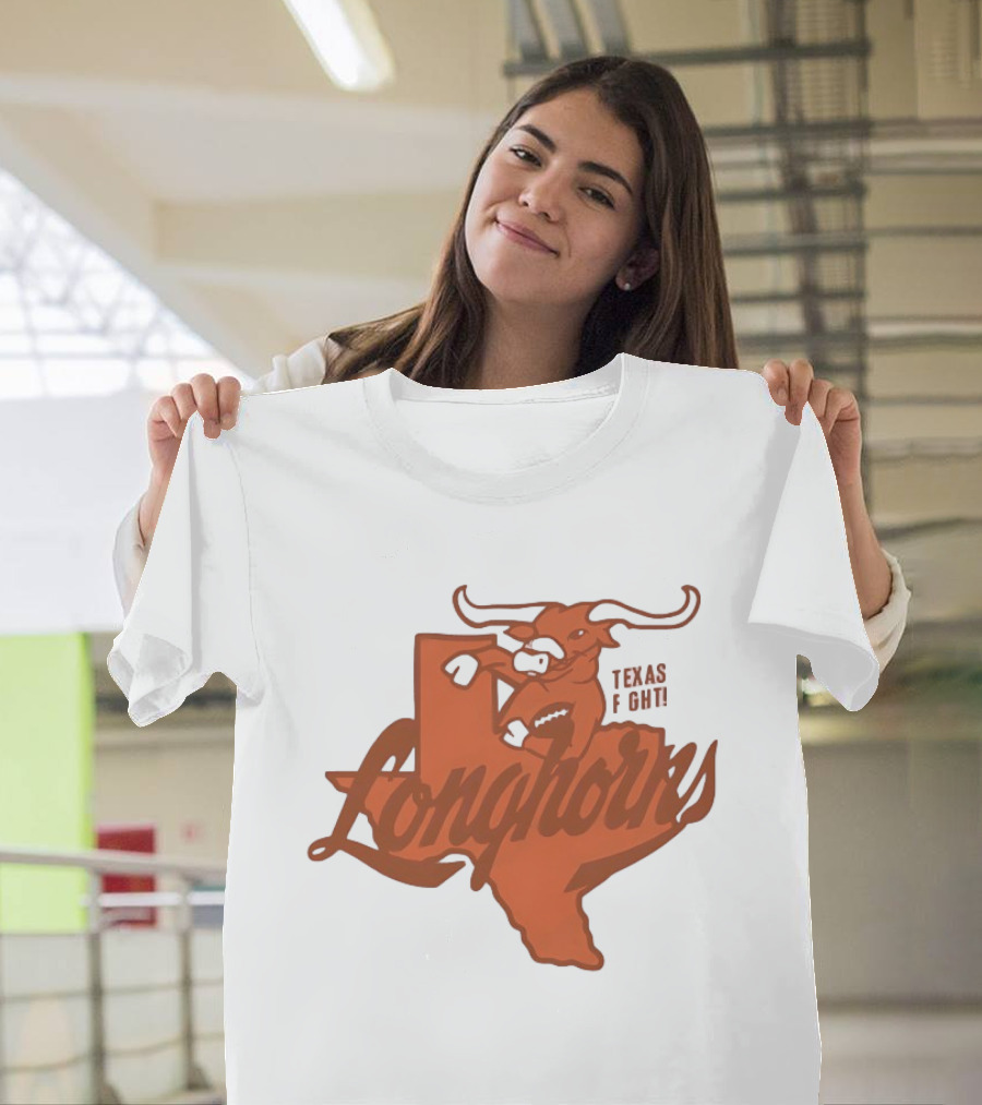 Texas Longhorns Bull Head Texas State Shape Texas Fight Football T-Shirt