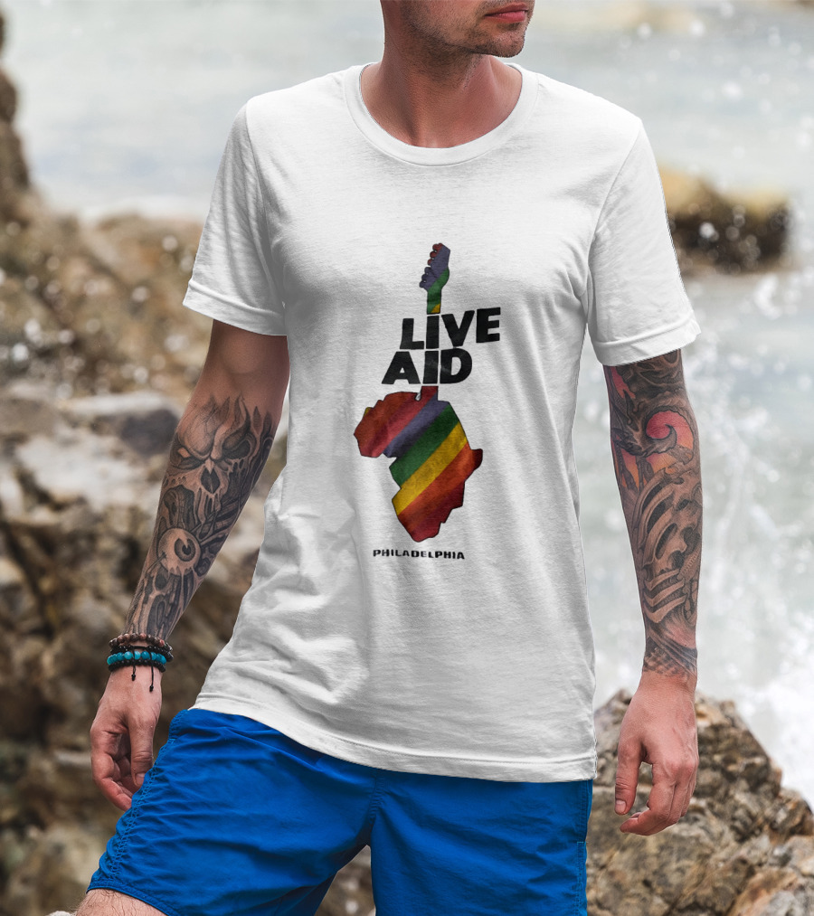 1985 Live Aid Rainbow Guitar Philadelphia Concert T-Shirt