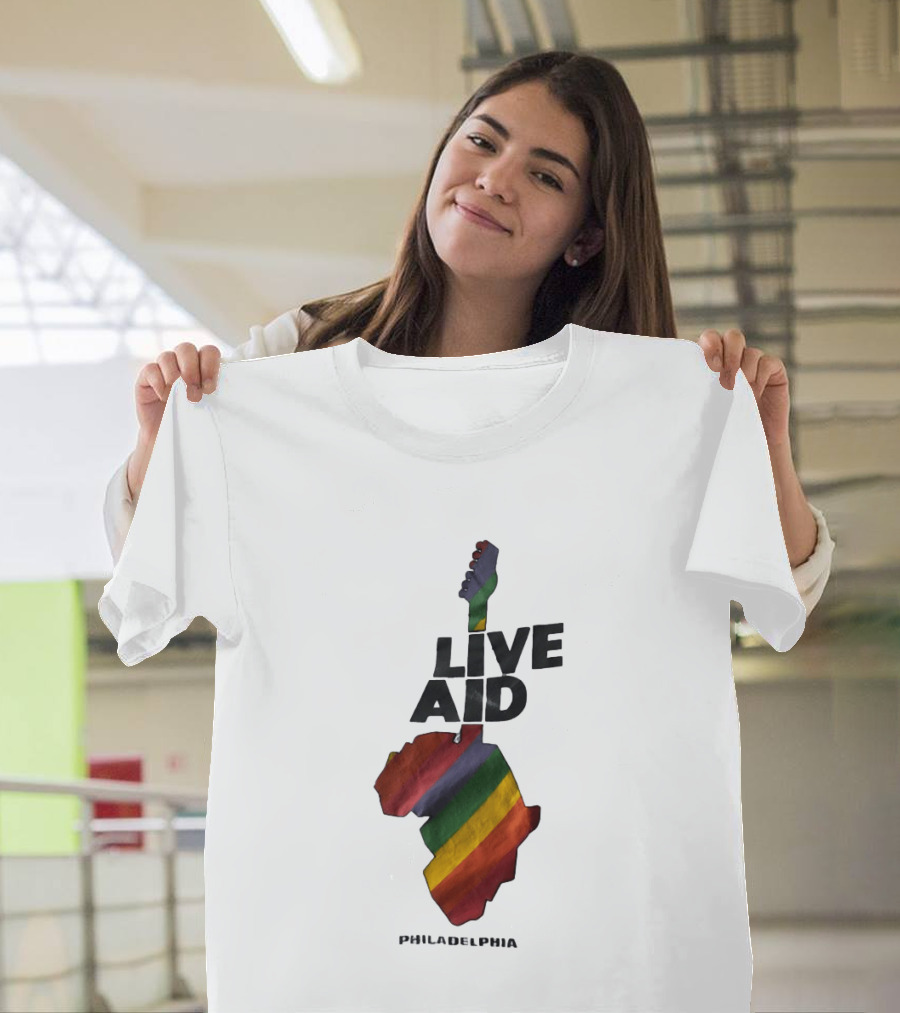 1985 Live Aid Rainbow Guitar Philadelphia Concert T-Shirt