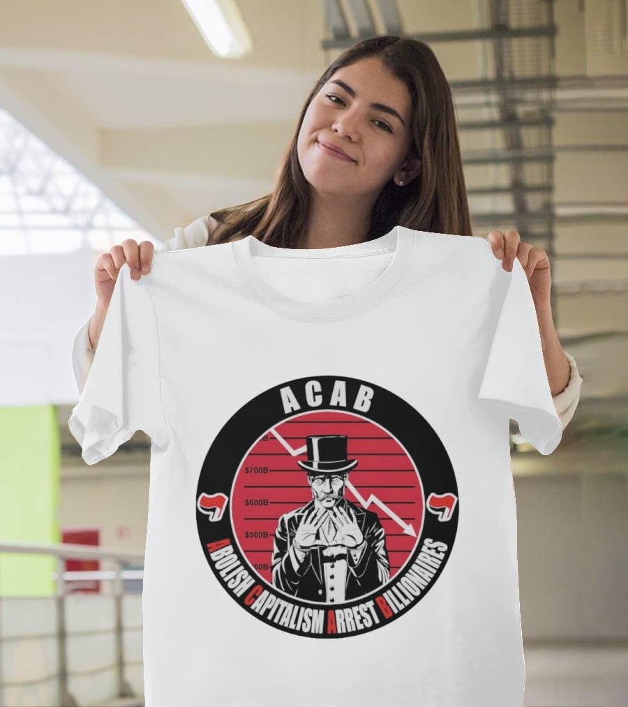 ACAB Abolish Capitalism Arrest Billionaires Monopoly Man Falling Stock Market T-Shirt