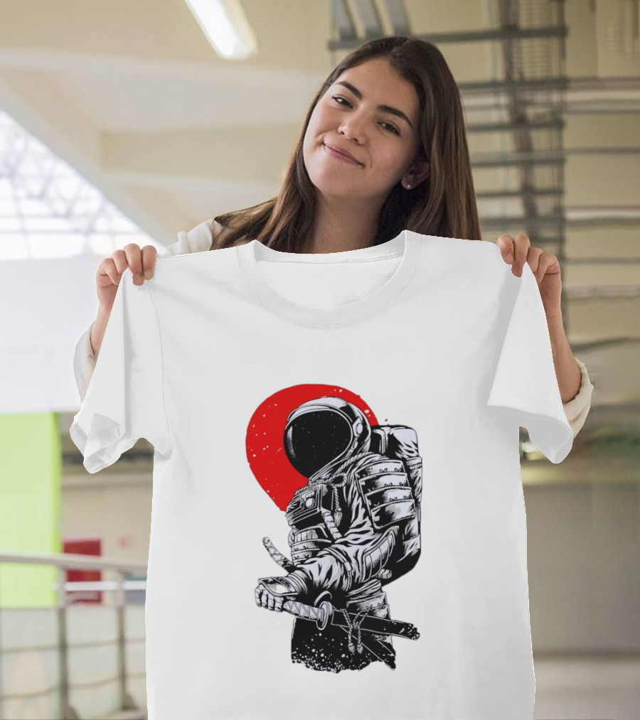 Astronaut Samurai Katana Sword Red Rising Sun T-Shirt