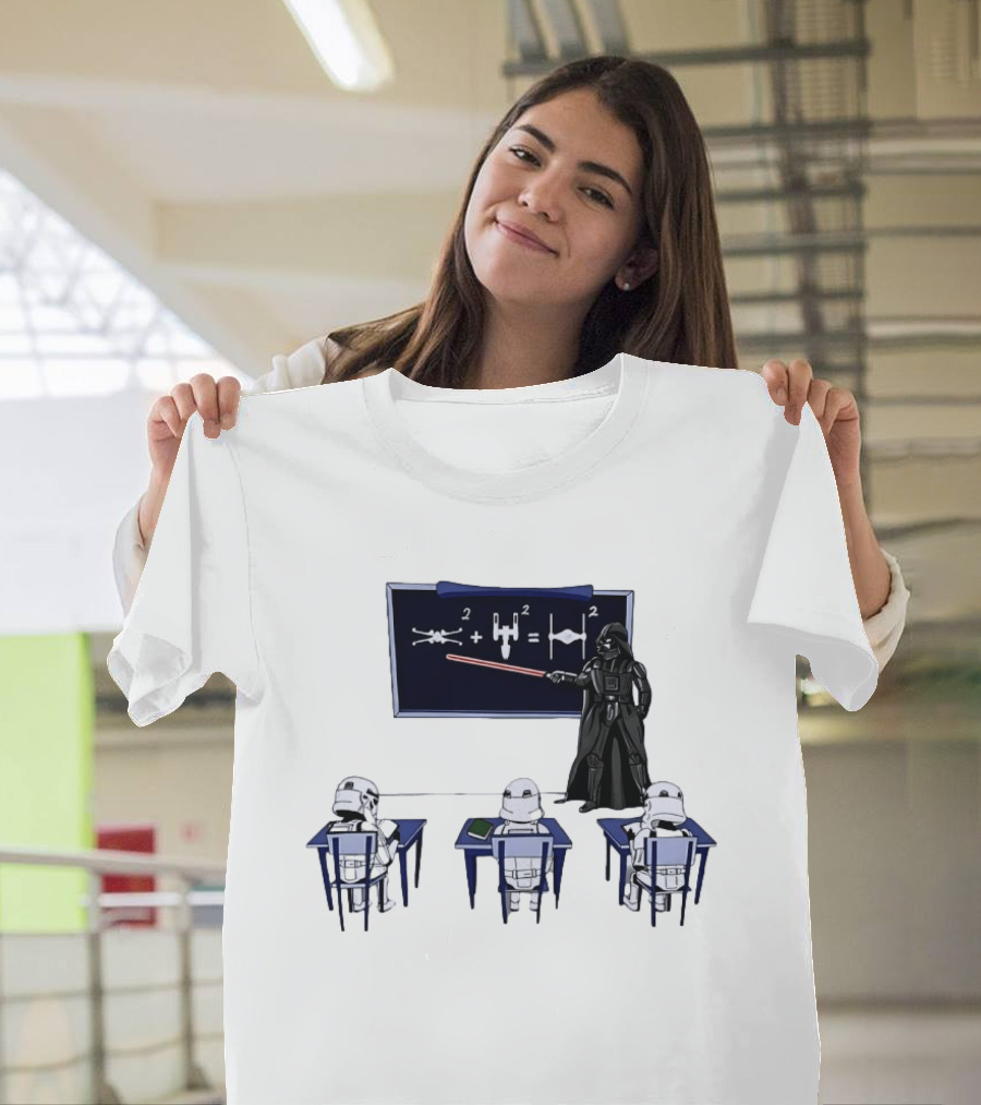 Darth Vader Teaching TIE Fighter Math To Stormtroopers Classroom Cartoon T-Shirt