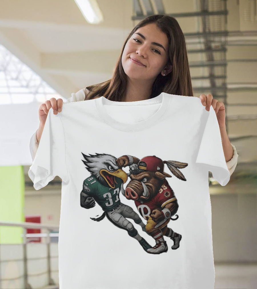 Eagles Versus Redskins Fight Cartoon NFL Rivalry T-Shirt