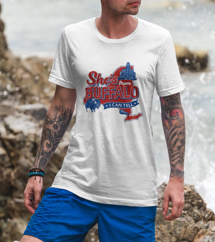 She's From Buffalo I Can Tell New York Skyline Map Bison T-Shirt