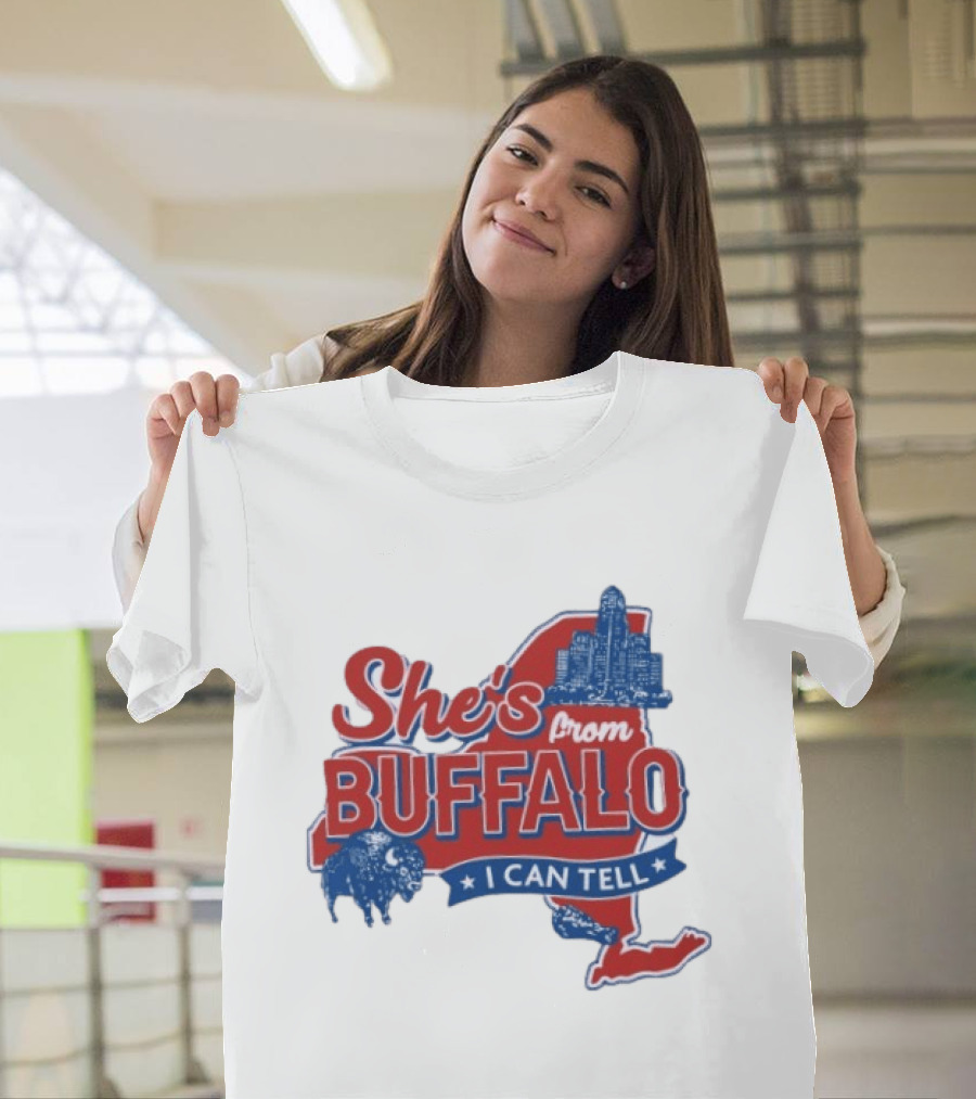 She's From Buffalo I Can Tell New York Skyline Map Bison T-Shirt