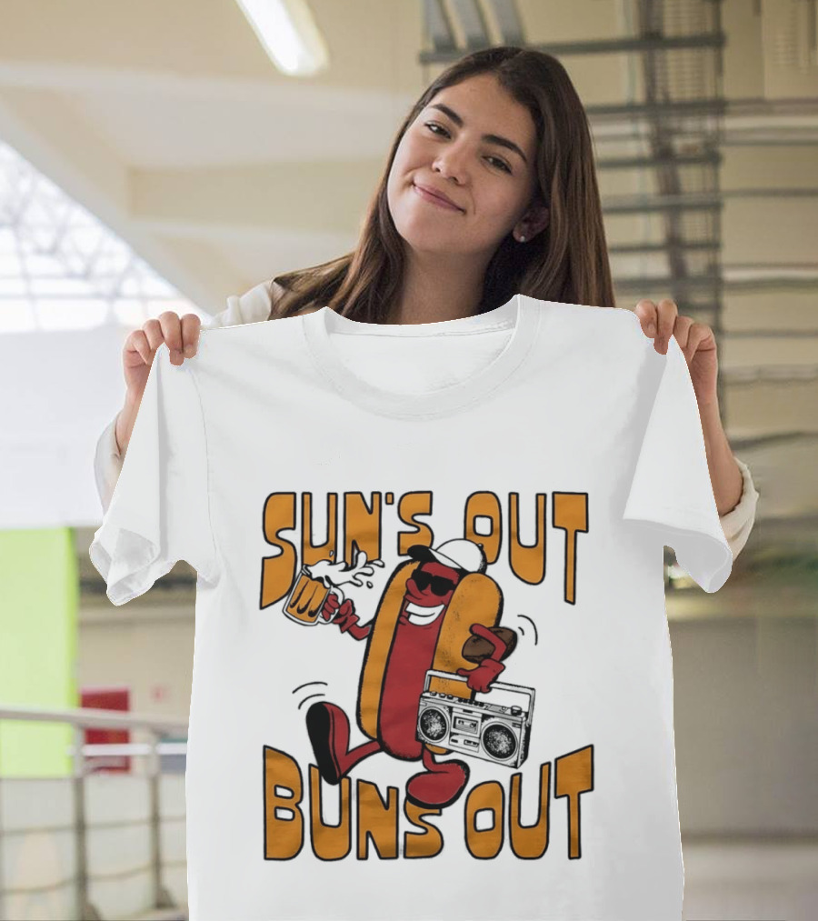 Sun's Out Buns Out Cool Hotdog With Sunglasses And Drink T-Shirt