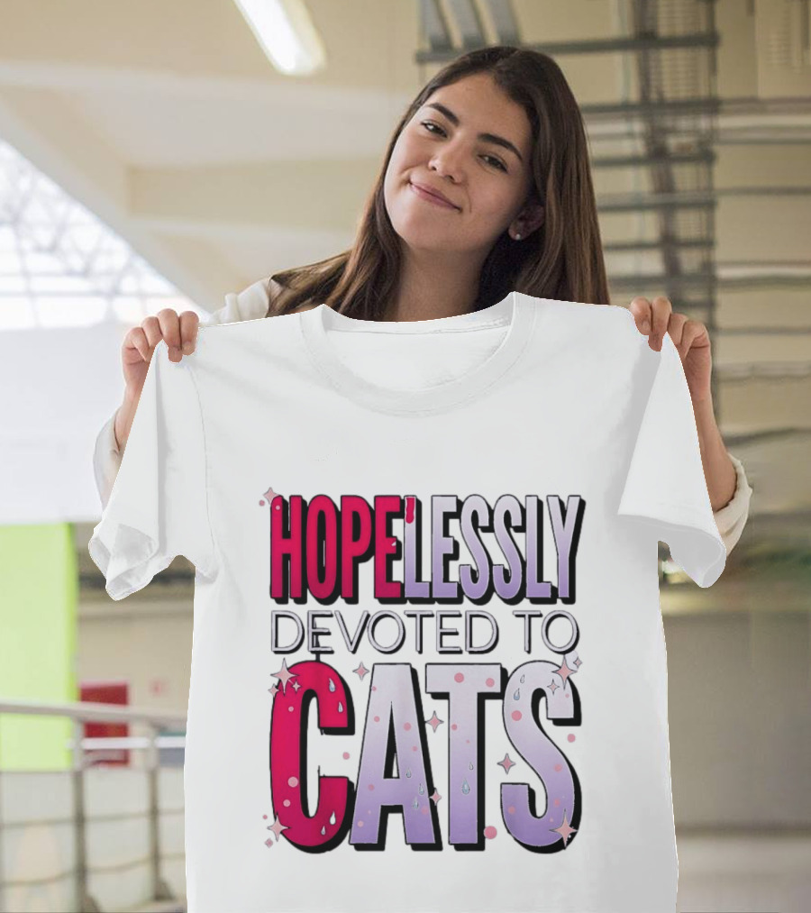 Hopelessly Devoted To Cats Glitter Sparkle T-Shirt