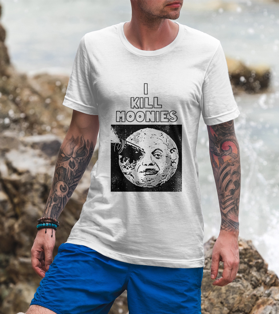 I Kill Moonies Man In The Moon Rocket Eye T-Shirt