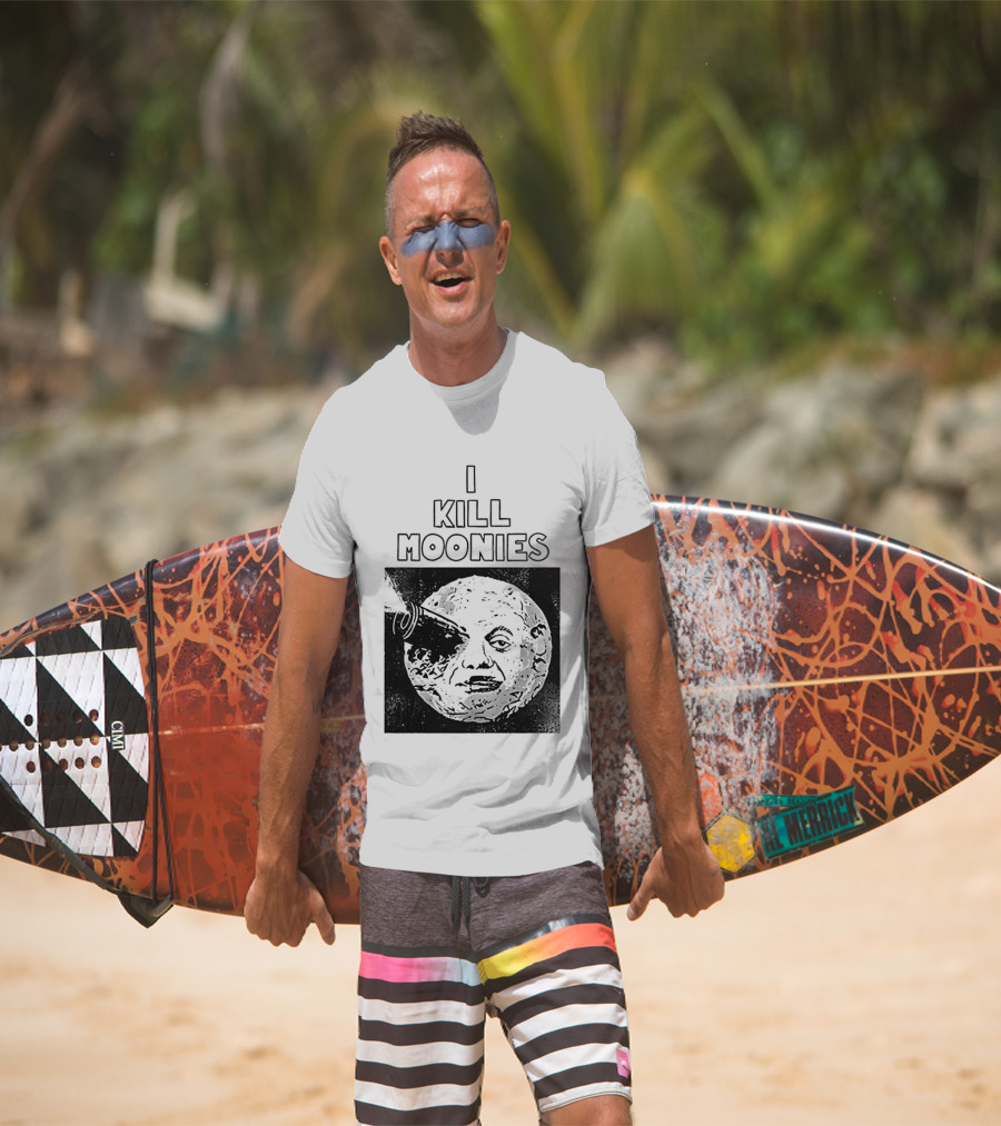 I Kill Moonies Man In The Moon Rocket Eye T-Shirt