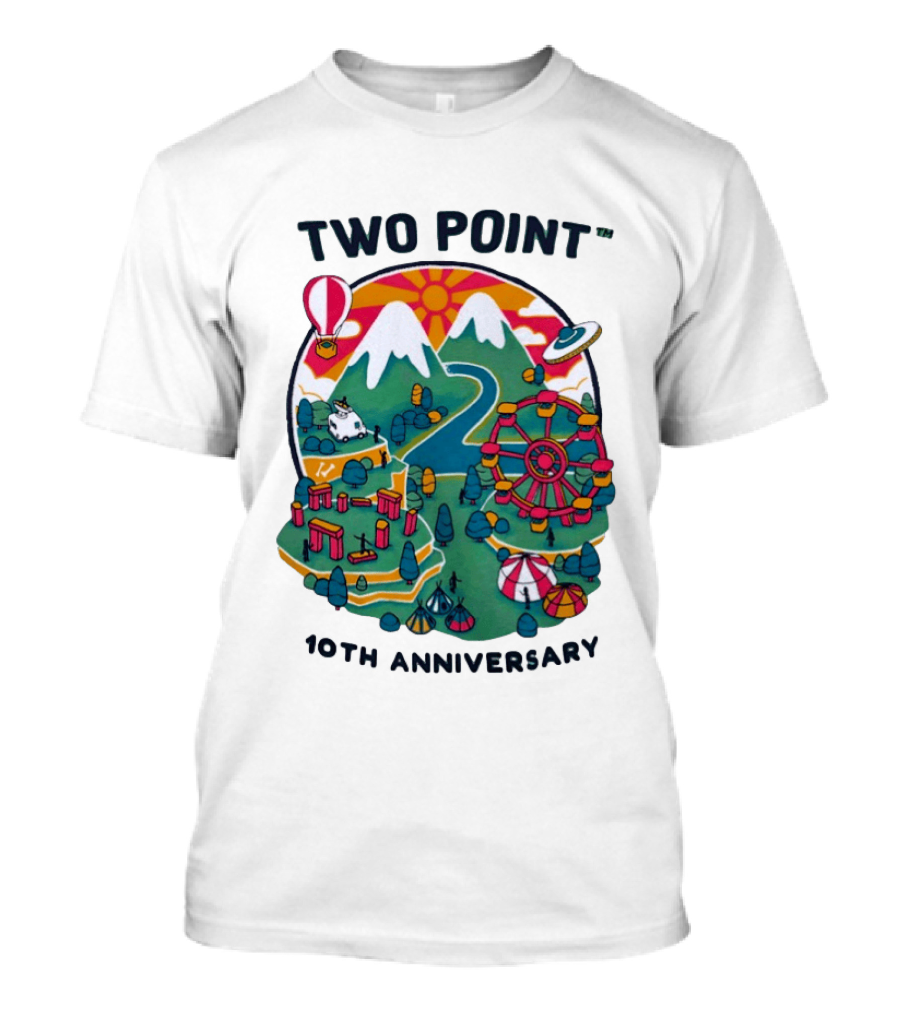 Two Point 10th Anniversary Scenic Mountain Adventure With UFO And Hot Air Balloon T-Shirt