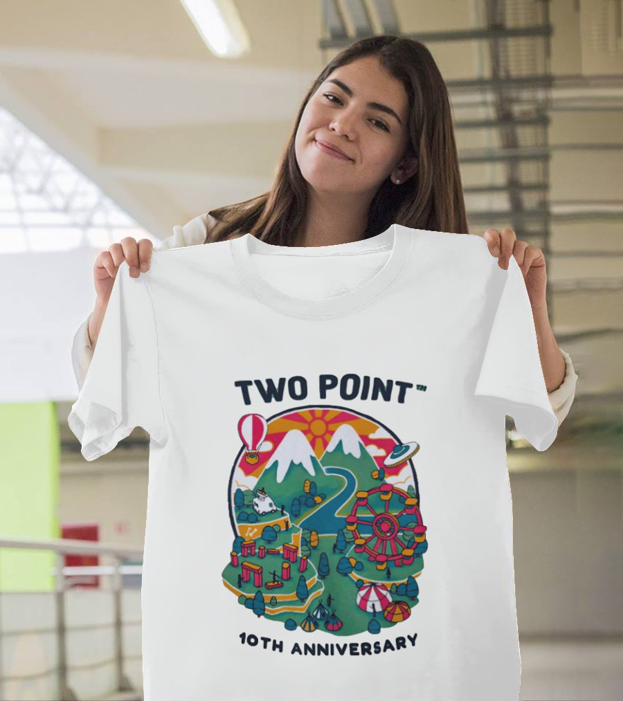 Two Point 10th Anniversary Scenic Mountain Adventure With UFO And Hot Air Balloon T-Shirt