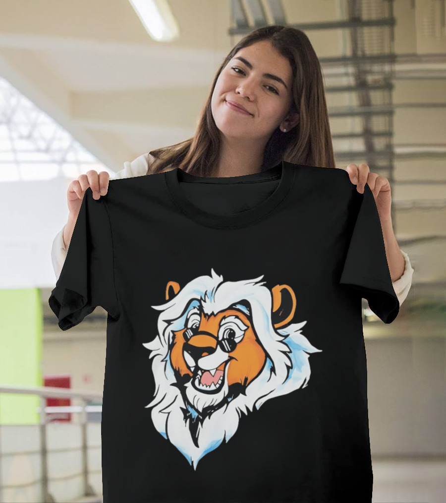 Cartoon Lion Head With Sunglasses And White Mane T-Shirt