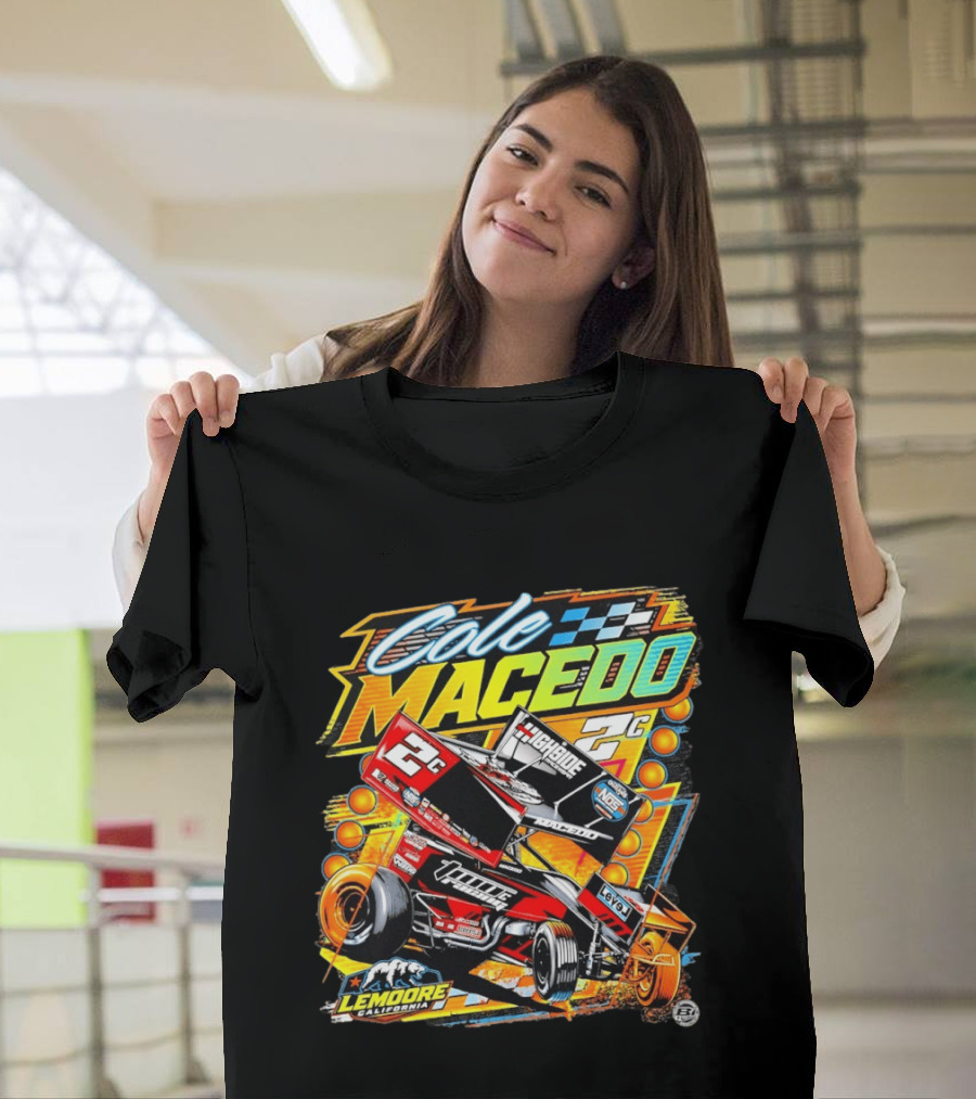 Cole Macedo 2C Racing Lemoore California Sprint Car Checkered Flag NOS Highside T-Shirt