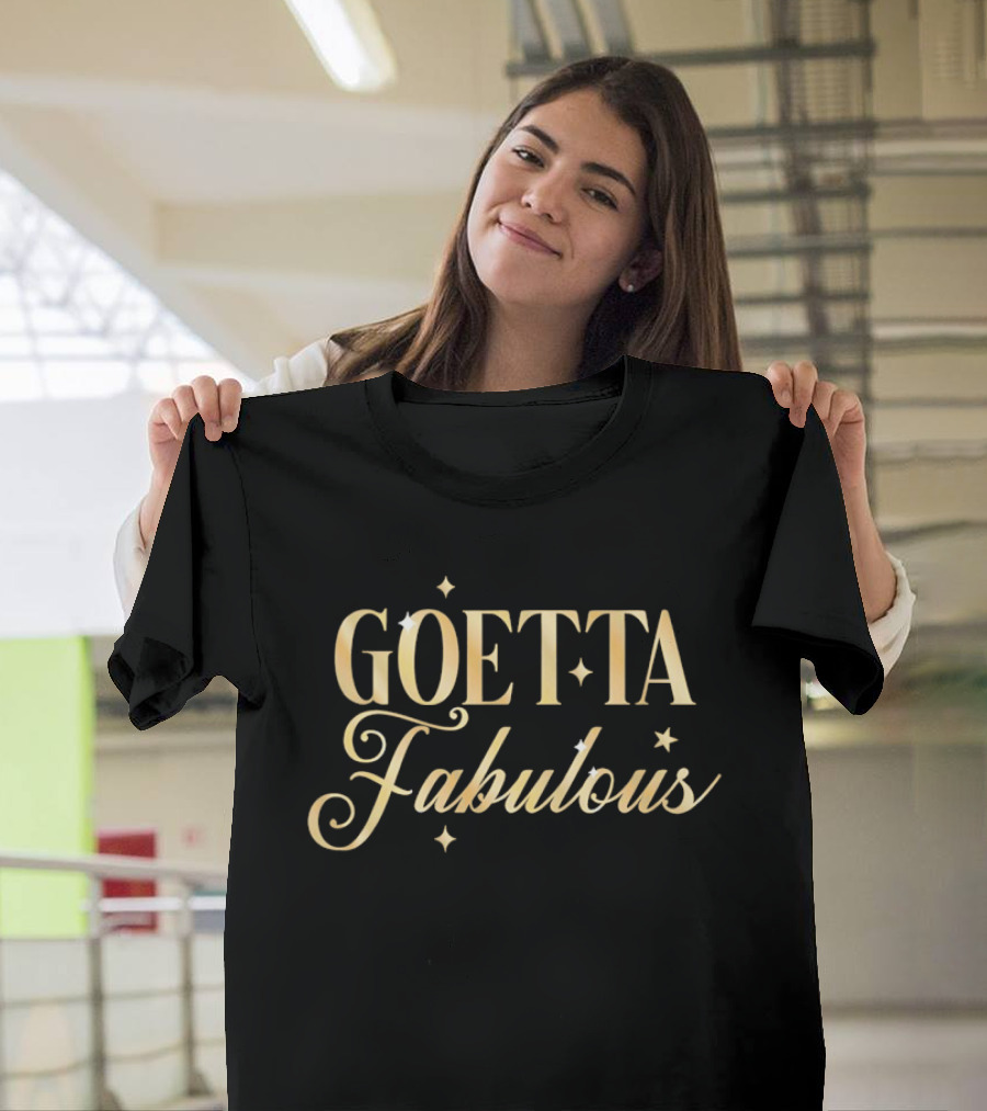 Goetta Fabulous Gold Glitter Cursive Lettering With Sparkling Twinkling Stars T-Shirt