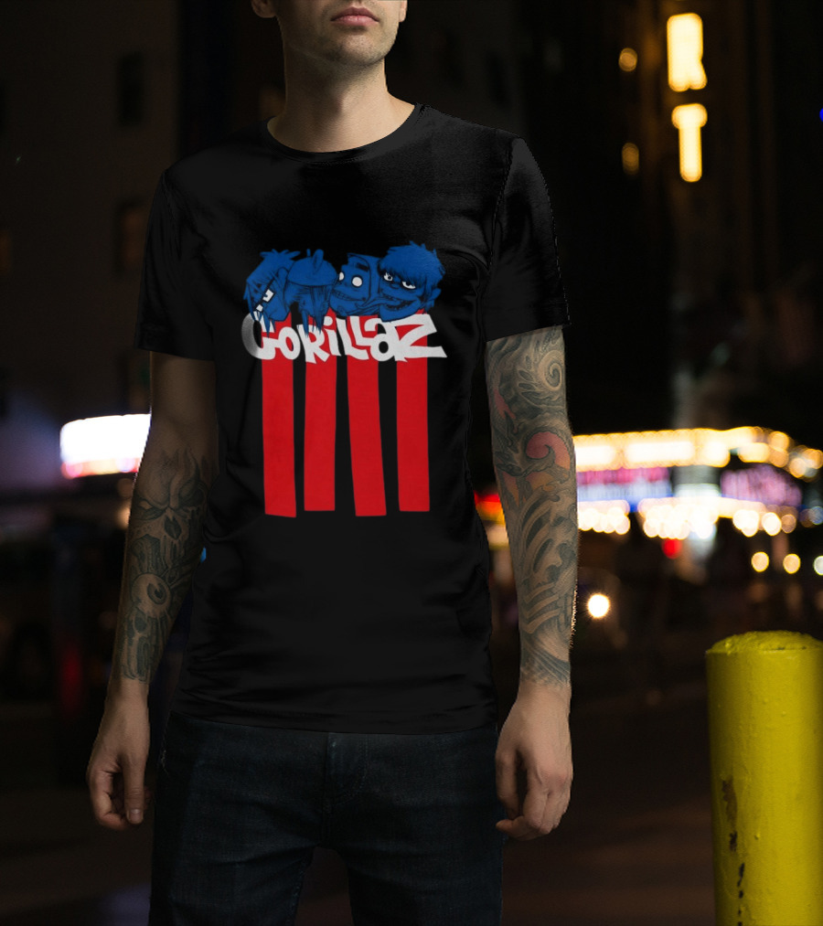 GORILLAZ Pez Heads Characters Red Stripes T-Shirt