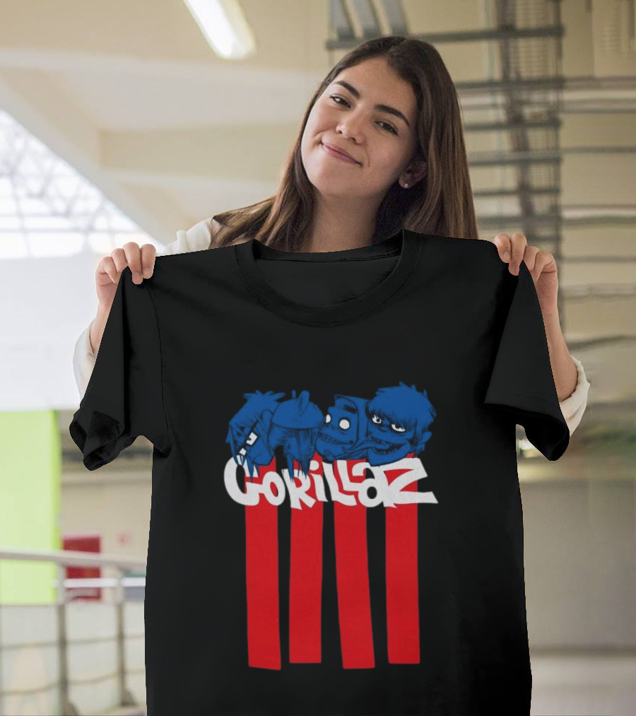 GORILLAZ Pez Heads Characters Red Stripes T-Shirt