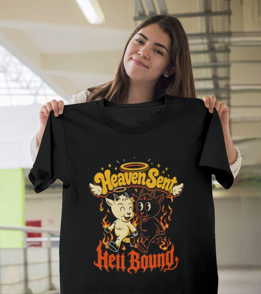 Heaven Sent Hell Bound Goats Fire Halo Wings T-Shirt