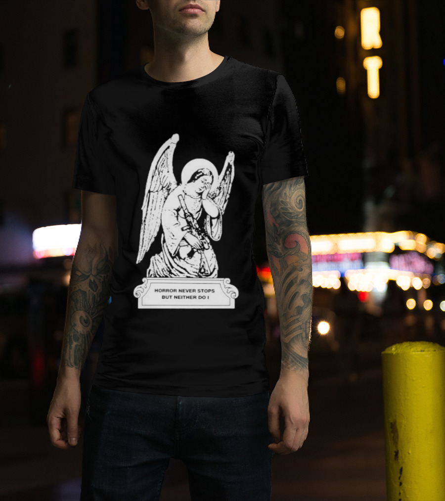 Horror Never Stops Angel With Rifle Resilience T-Shirt