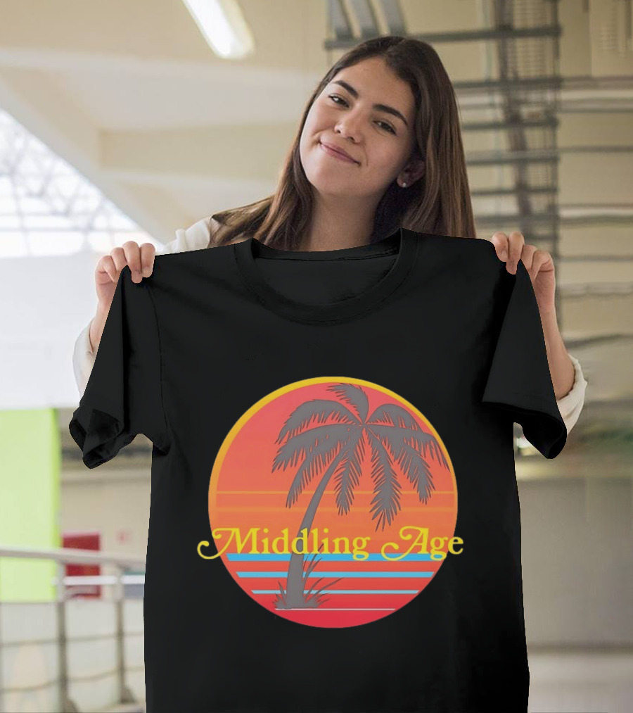 Middling Age Sunset Gradient Palm Tree Tropical T-Shirt