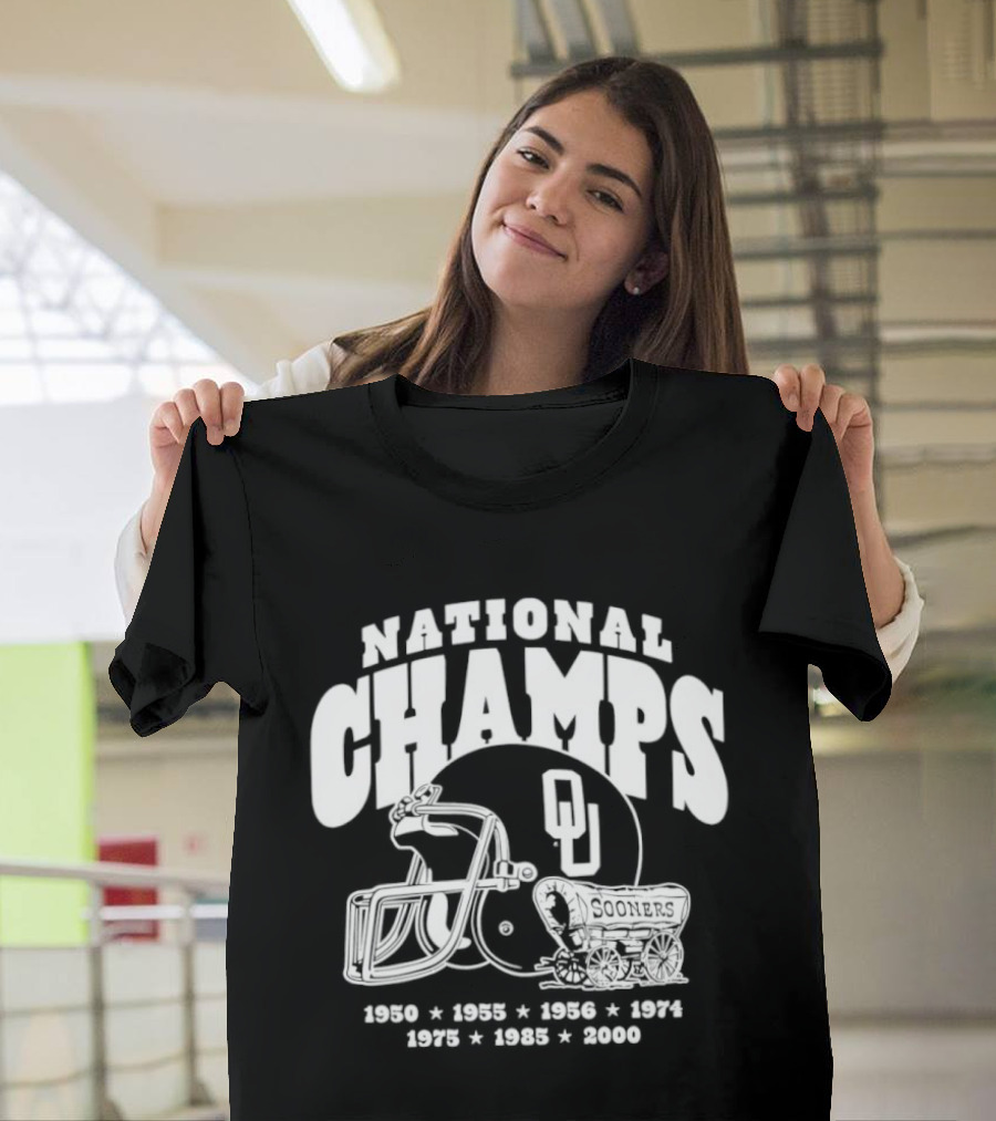 Oklahoma Sooners National Champs Football 1950 1955 1956 1974 1975 1985 2000 T-Shirt