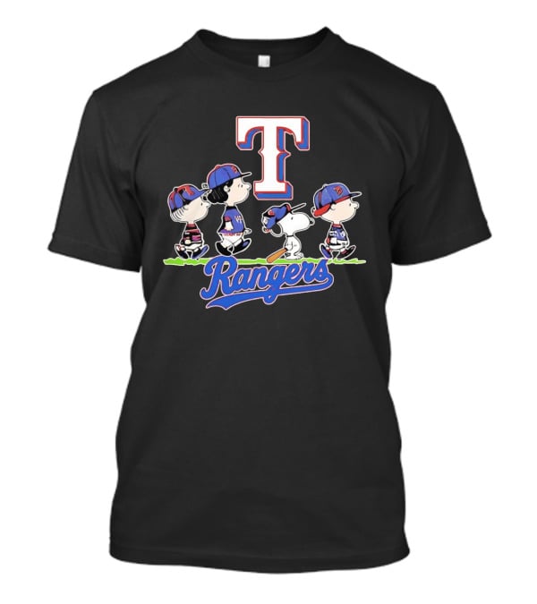 Peanuts Characters Walking With Texas Rangers Baseball Team T-Shirt