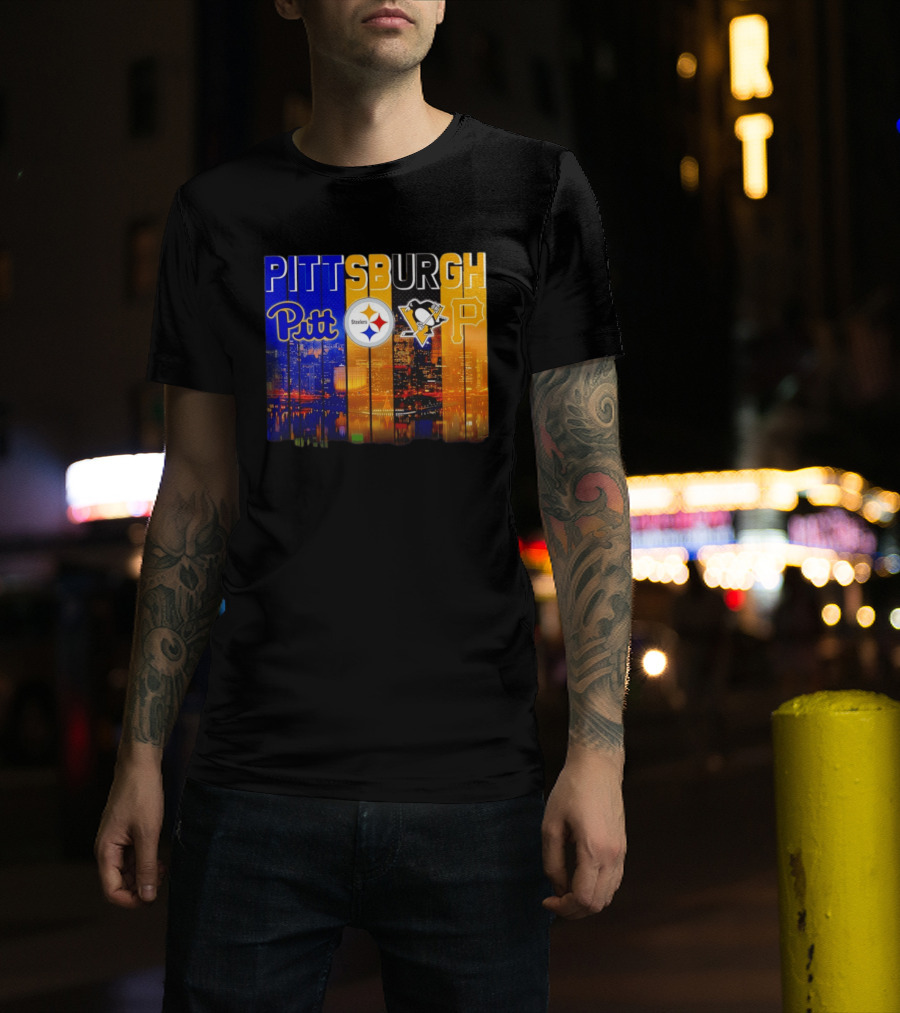 Pittsburgh Pitt Steelers Penguins Pirates City Skyline T-Shirt
