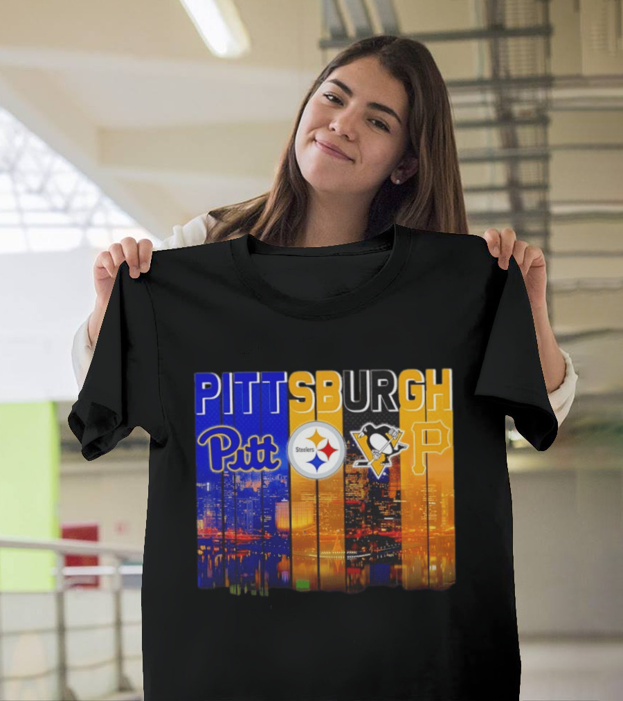 Pittsburgh Pitt Steelers Penguins Pirates City Skyline T-Shirt