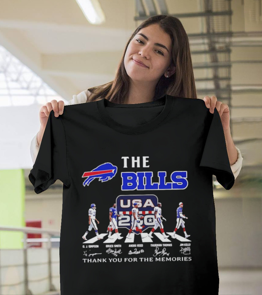 Buffalo Bills USA 250th Anniversary With Player Signatures And Thank You For The Memories T-Shirt