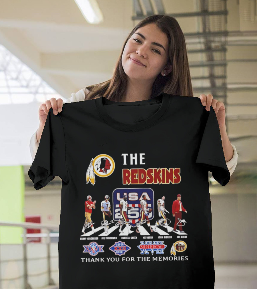 The Redskins USA 250 Years Celebration With Redskins Nation Signatures And Super Bowl Wins T-Shirt