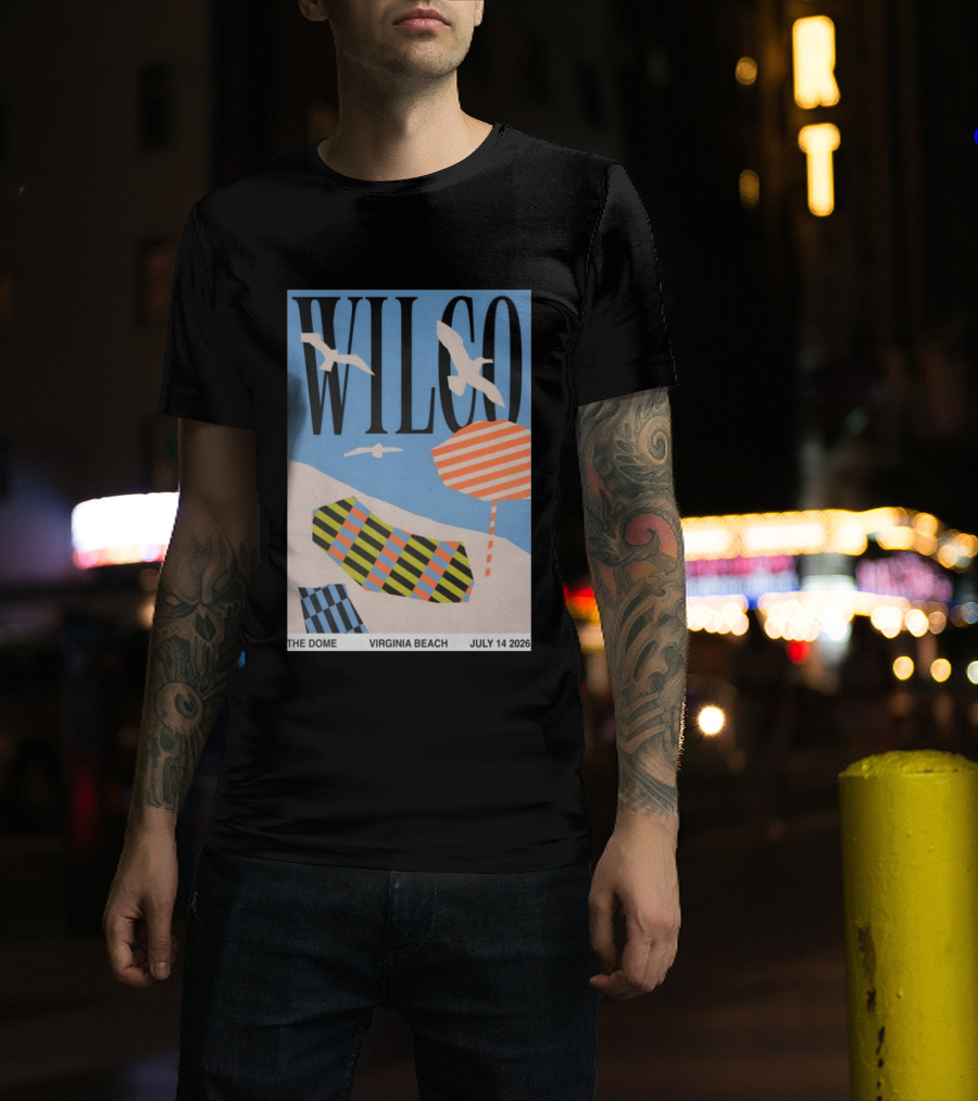 Wilco Concert The Dome Virginia Beach July 14 2026 Seagulls Beach Umbrellas T-Shirt