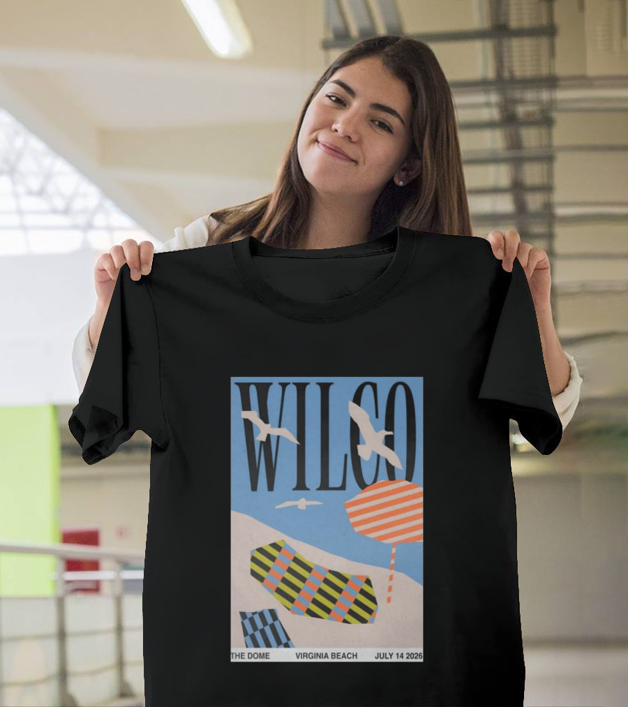 Wilco Concert The Dome Virginia Beach July 14 2026 Seagulls Beach Umbrellas T-Shirt