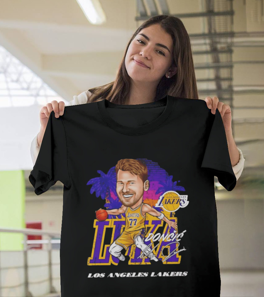 Luka Doncic 77 Los Angeles Lakers Skyline Cartoon T-Shirt