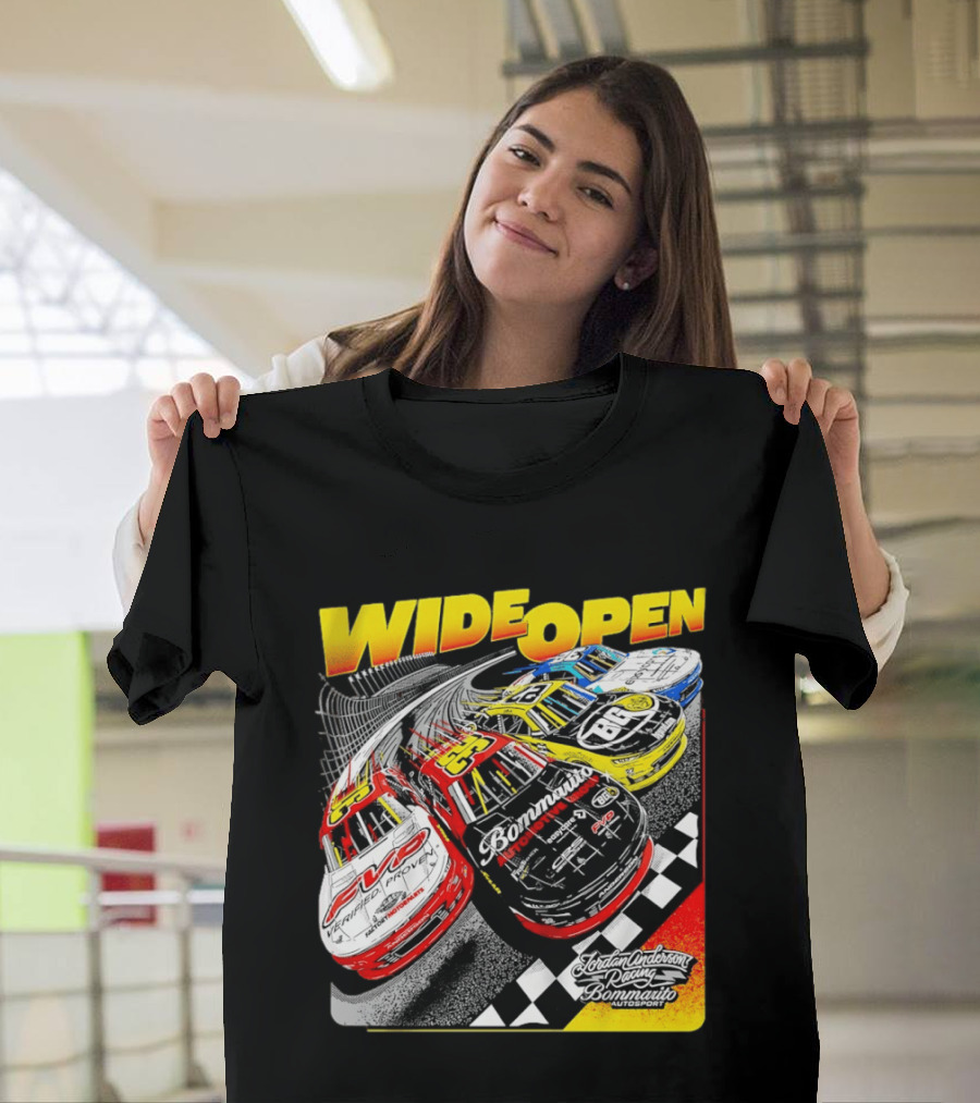 Wide Open Jordan Anderson Racing Bommarito Autosport Race Cars Checkered Track T-Shirt
