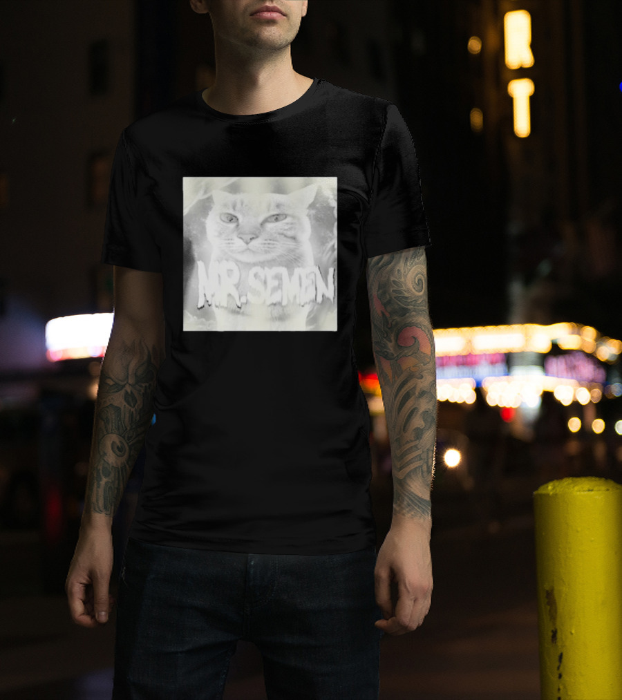 Mr Semen Cat Feline Fantasy Bold White T-Shirt