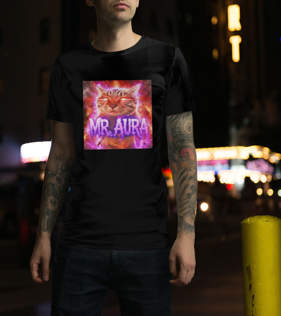 Mr. Aura Cat Fiery Cosmic Internet Culture Phenomenon T-Shirt